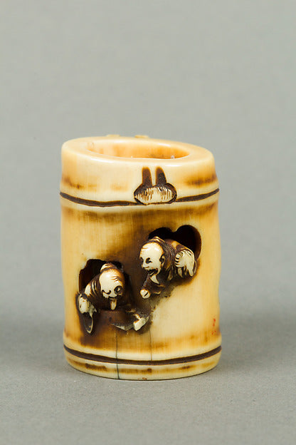 Netsuke of Section of Bamboo Containing Two Men 19th cent,  Poster Print