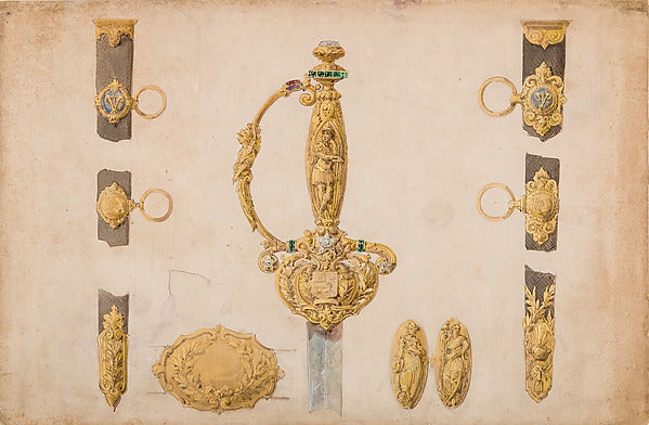 Attributed to Eugène Julienne:Design for a Sword Hilt Scabba-16x12"(A3) Poster
