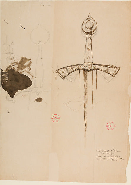 Drawing of Two Medieval Swords 19th cent-Mariano Fortuny Marsa,  Poster Print