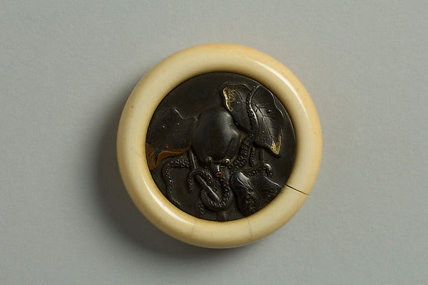 Netsuke Decorated with an Octopus in Lotus Leaves 19th cent,  Poster Print Wall Art