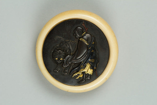 Netsuke of Luohan with a Tiger 19th cent,  Poster Print Wall Art