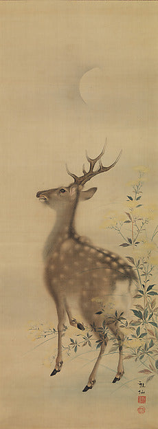 ,Stag amid Autumn Flowers before 1807-Mori Sosen,16x12"(A3)Poster