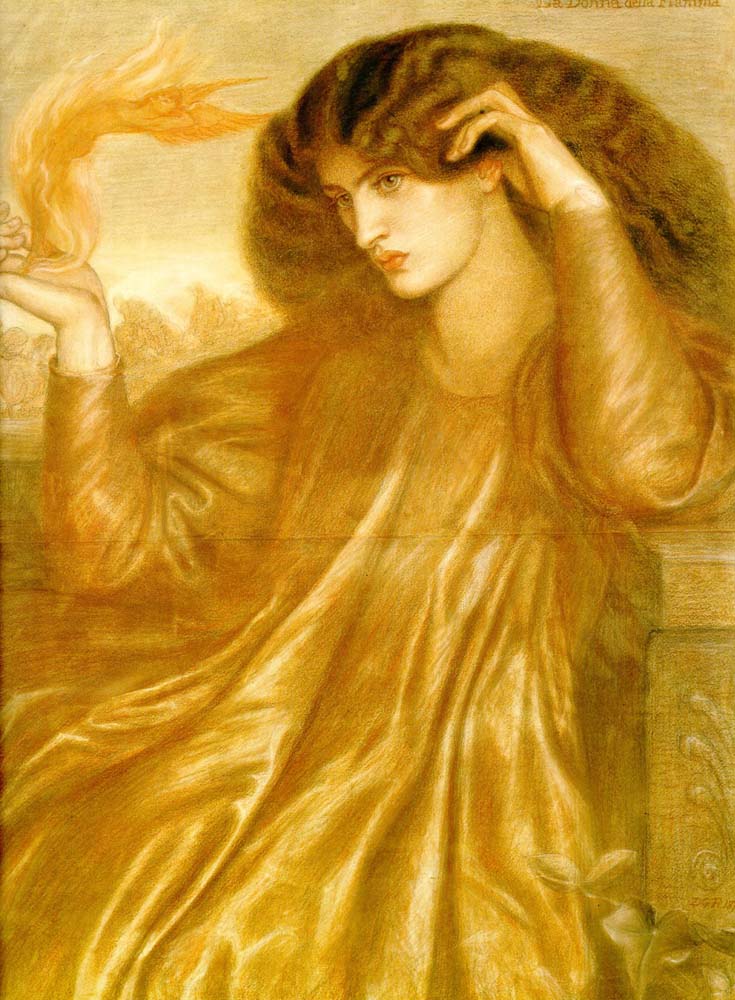 La Donna della Fiamma, 1870 by Dante Gabriel Rossetti, pre-Raphaelite artist, 12x8" (A4) Poster