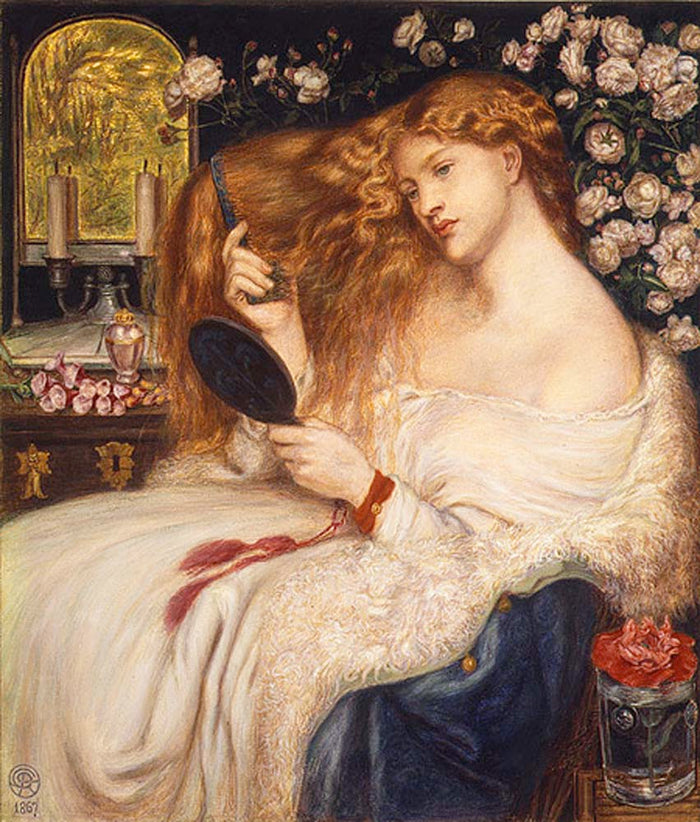 Lady Lilith, 1867 by Dante Gabriel Rossetti, pre-Raphaelite artist, 16x12