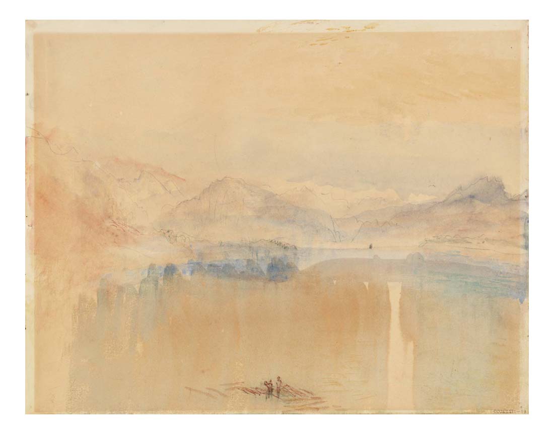 Lake of Lucerne, Looking from Kussnacht towards the Bernese Alps; Mont Pilatus on the Right, Dark against the Sunset, 1841 by John Mallord William Turner RA, 12x8"(A4) Poster