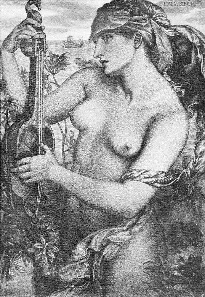 Ligeia Siren by Dante Gabriel Rossetti, English Pre-Raphaelite Painter,12x8