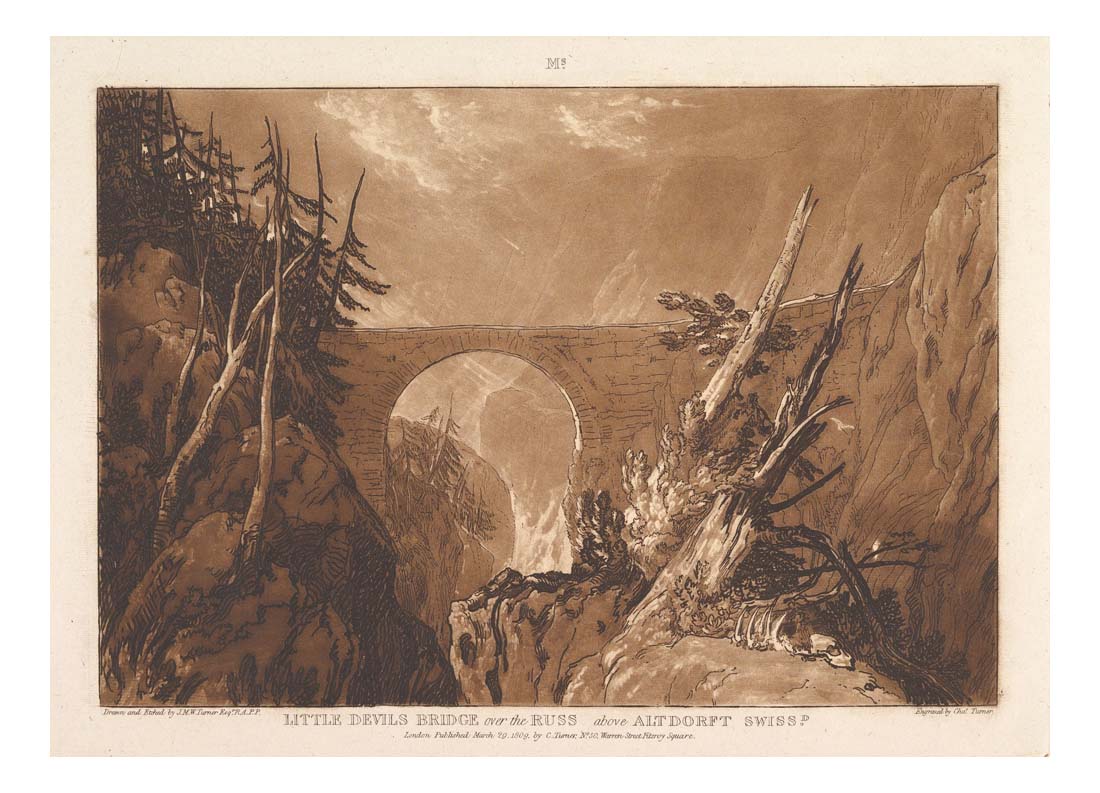 Little Devil's Bridge over the Russ, above Altdorft, Swiss, 1809 by John Mallord William Turner RA, 12x8"(A4) Poster