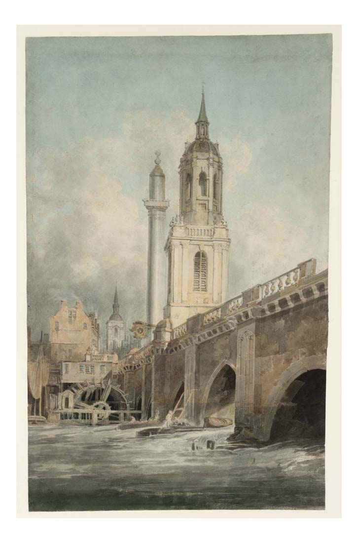 London Bridge, with the Monument and the Church of St Magnus King and Martyr, 1794-95 by John Mallord William Turner RA, 12x8"(A4) Poster