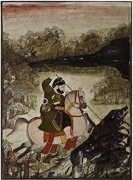 Rawat Gokul Das Hunting Boar dated 1811-Chokha,16x12"(A3)Poster
