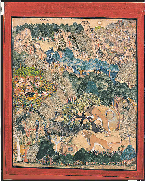 Ram Singh I of Kota Hunting at Makundgarh c1690-Attributed to,16x12"(A3)Poster