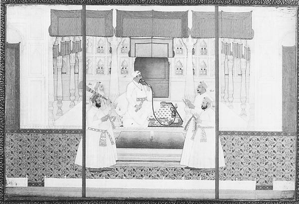 Emperor Muhammad Shah with Four Courtiers  Smoking a Huqqah c1,16x12"(A3)Poster