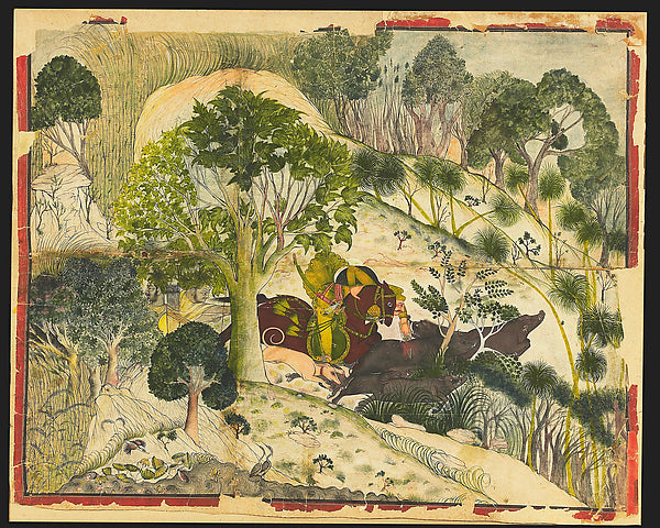 Rao Madho Singh of Kota Hunting Wild Boar c1720-Attributed to,16x12"(A3)Poster