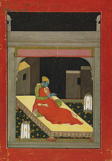 Krishna and Radha Enjoy a Winter's Evening on the Roof Terrace,16x12"(A3)Poster