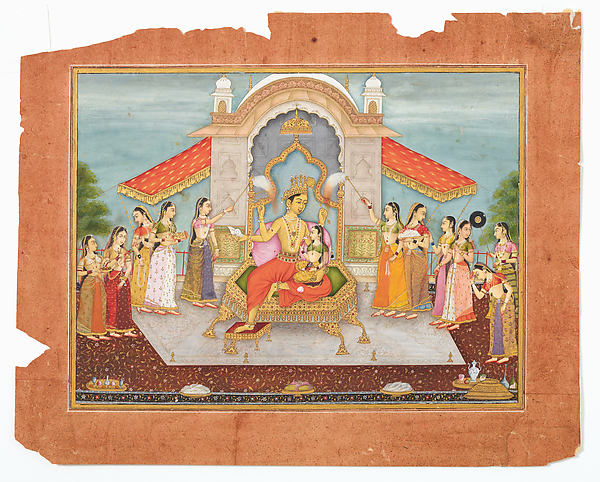 Vishnu with Lakshmi Enthroned on a Roof Terrace dated 1678-Ruk,16x12"(A3)Poster