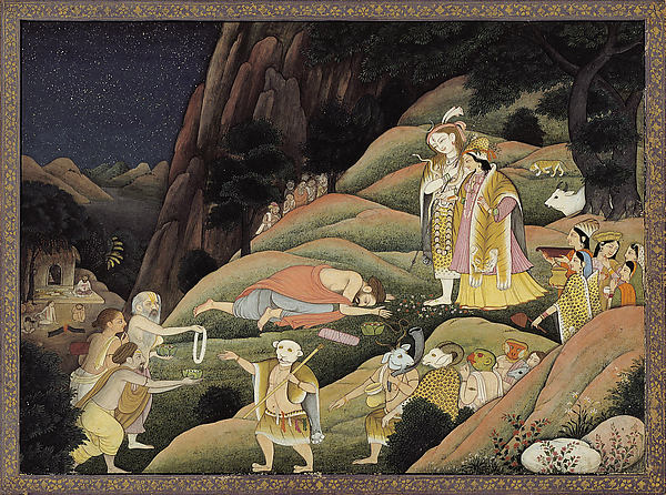 Shiva and Parvati Descend from Mount Kailash: Folio from a Shi,16x12"(A3)Poster