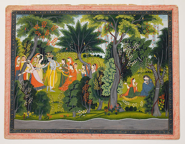 Krishna Flirting with the Gopis  to Radha's Sorrow: Folio from,16x12