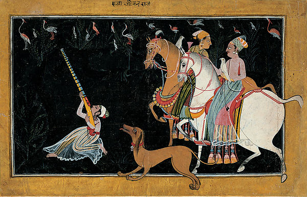 Rupmati and Baz Bahadur Hunting at Night c1760-Bahu Masters,16x12"(A3)Poster