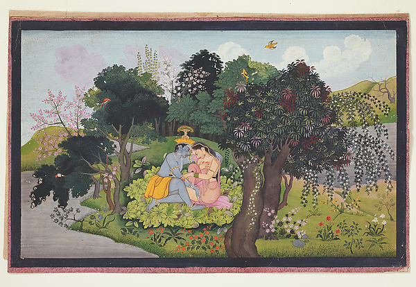 Krishna with Radha in a Forest Glade: Folio from the Second Gu,16x12"(A3)Poster