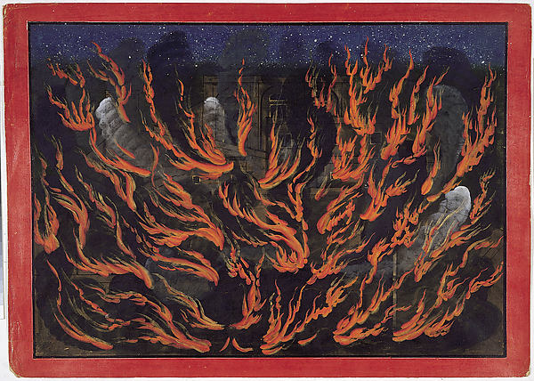 The Palace of the Pandava Brothers Set Ablaze: Folio from a Bh,16x12"(A3)Poster