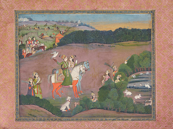 Baz Bahadur and Rupmati Hawking c1740–50-Attributed to Mir Kal,16x12"(A3)Poster