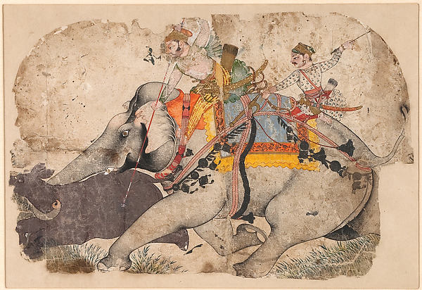 Ram Singh I of Kota Hunting Rhinoceros c1700-Attributed to Kot,16x12"(A3)Poster