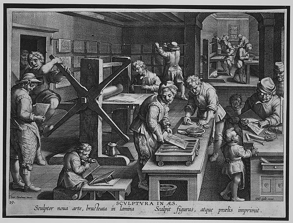 The Workshop of an Engraver [Sculptura in Aes]  plate 19 from, Poster Print