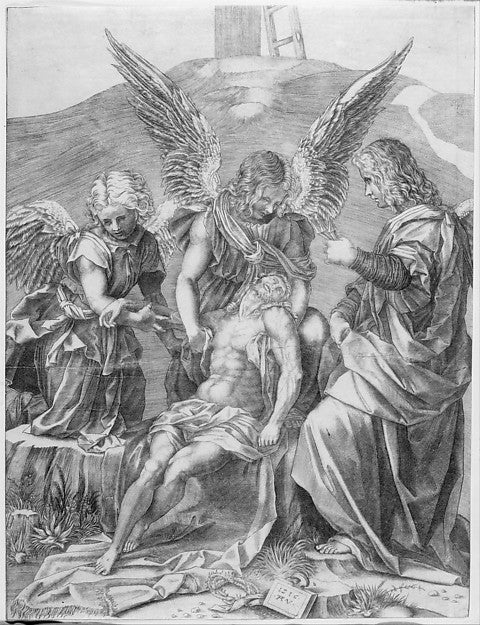 The Body of Christ Supported by Three Angels 1516-Agostino Ven,16x12