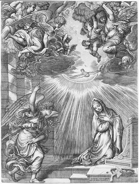 The Annunciation 1537-Giovanni Jacopo Caraglio ),After Titian, Poster Print