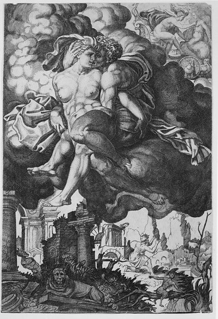 Ixion attempting to seduce Juno  surrounded by clouds with rui,  Poster Print Wall Art