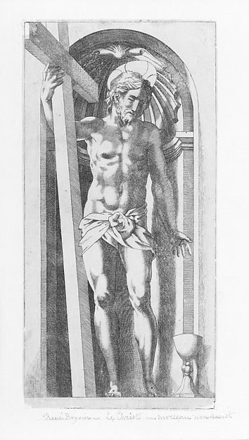 Christ Holding a Cross in a Niche-Attributed to René Boyvin ,  Poster Print
