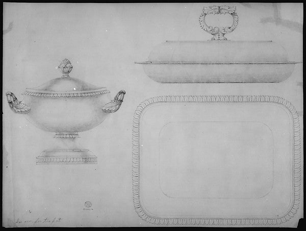 Design for a tea-pot  verso: design for a covered dish and bow, Poster Print