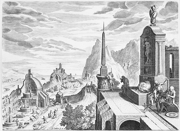 Johann Sadeler I:Rocky Landscape with Antique Buildings 1568-16x12"(A3) Poster