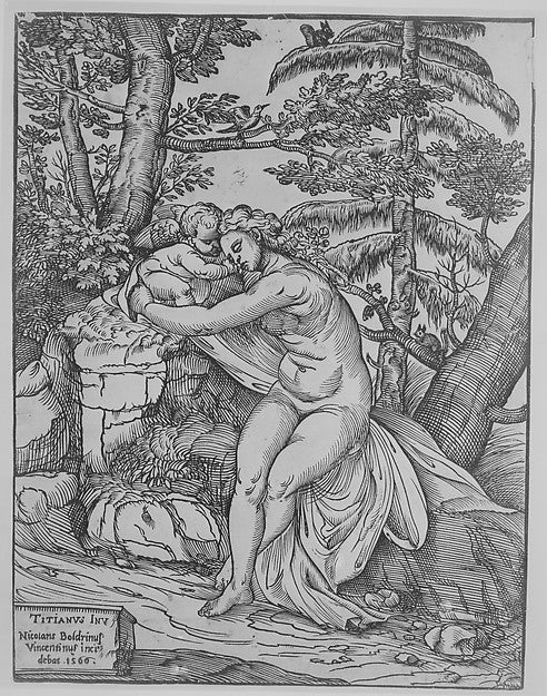 Venus and Cupid 1566-Nicolò Boldrini,After Titian ,16x12"(A3)Poster