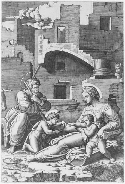 The 'Virgin with the long thigh' sitting with the Christ Child,  Poster Print