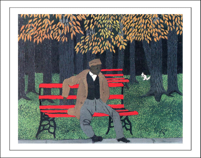 Man on a Bench (also known as The Park Bench) 1946 by Horace Pippin, Classic African American artwork, 16x12