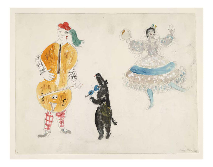 Marc Chagall - A Bandura Player, a Bear and Zemphira, costume design for Aleko, 16x12