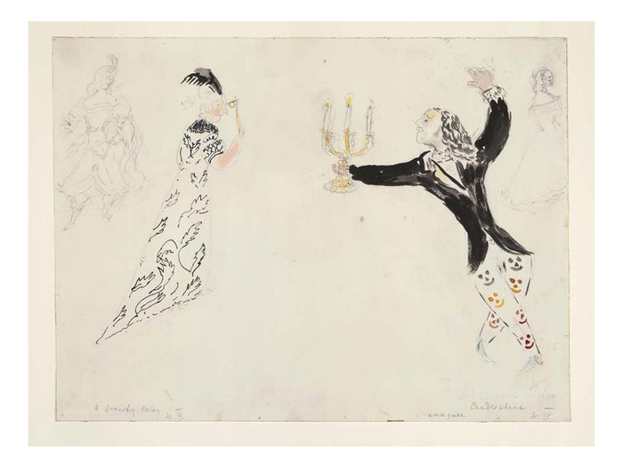 Marc Chagall - A Candlestick and a Society Lady, costume design for Aleko, 16x12