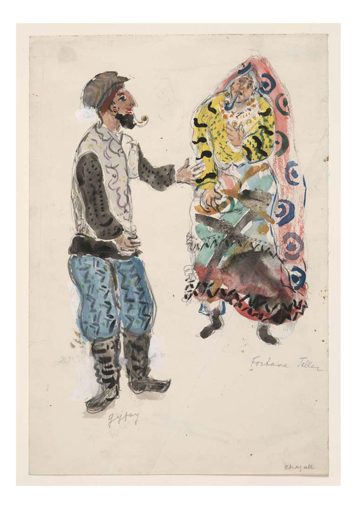 Marc Chagall - A Fortune Teller and a Gypsy, costume design for Aleko, 16x12