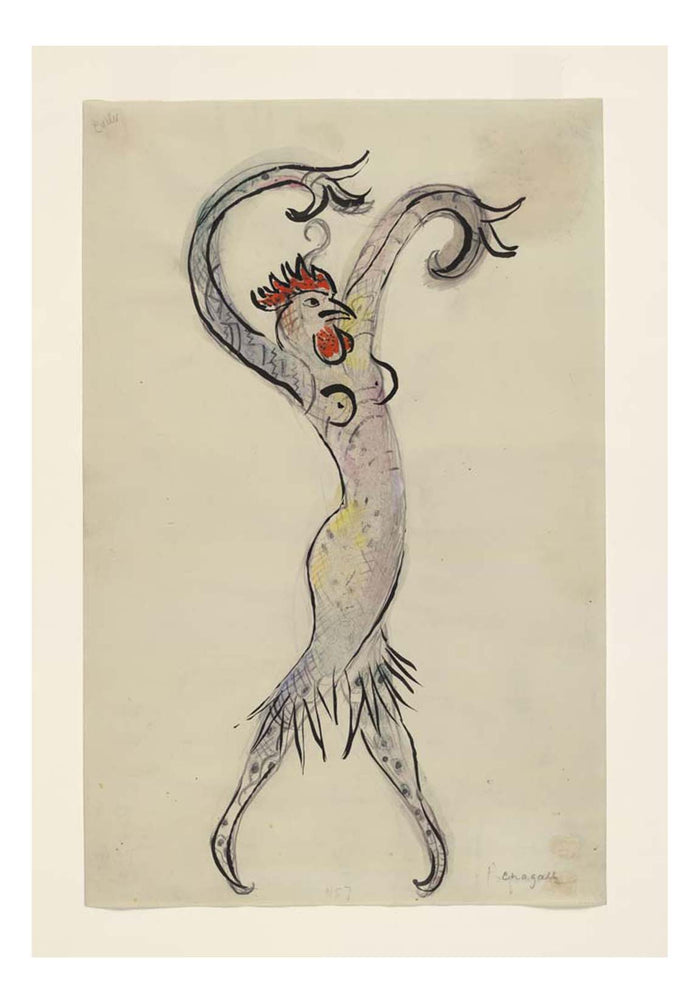Marc Chagall - A Rooster, costume design for Aleko, 16x12