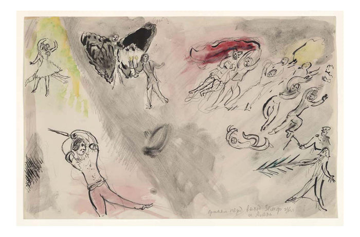Marc Chagall - Aleko's Vengeance, sketch for the choreographer for Aleko, 16x12