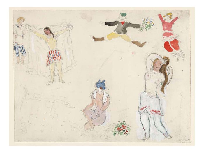 Marc Chagall - Costumes for Bathers and Peasants, costume design for Aleko, 16x12