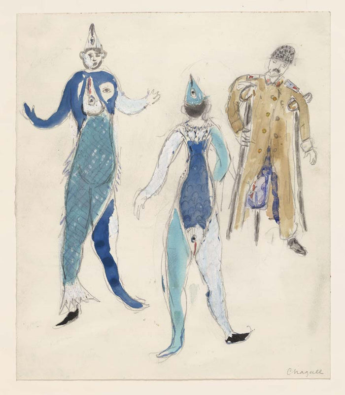 Marc Chagall - Two Fish and a Veteran, costume design for Aleko, vintage art, modern poster print