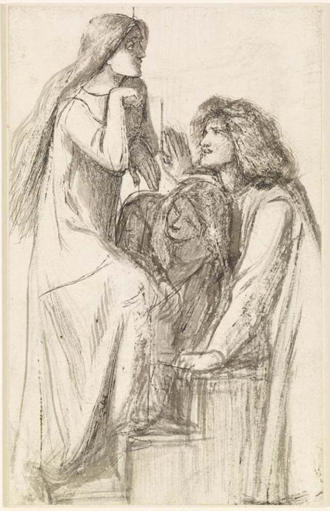 Mary Magdalene, Pharisee - Figure , 1858 by Dante Gabriel Rossetti, English Pre-Raphaelite Painter,12x8
