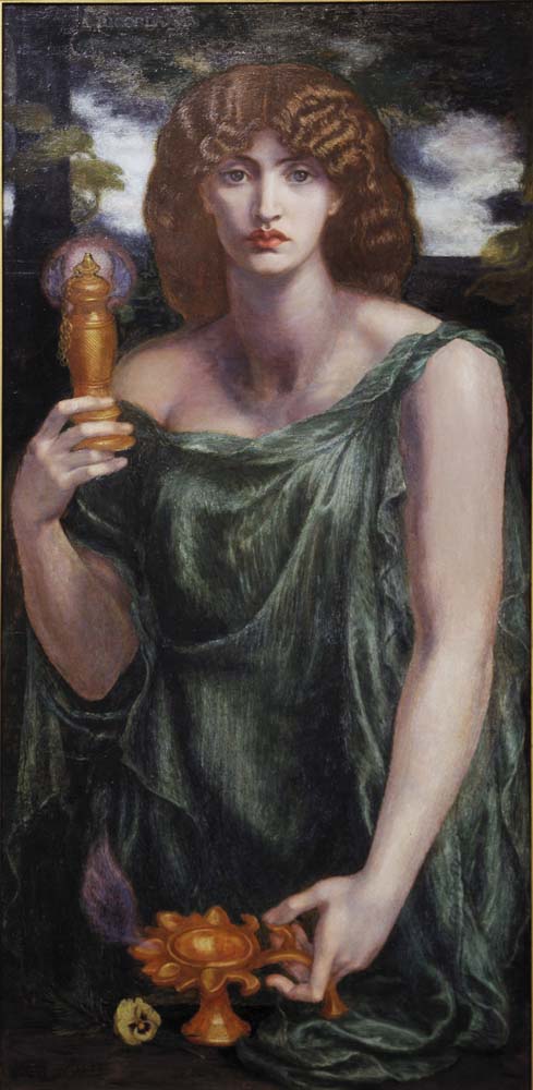 Mnemosyne, also titled Lamp of Memory and Ricordanza, 1881 by Dante Gabriel Rossetti, pre-Raphaelite artist, 16x12