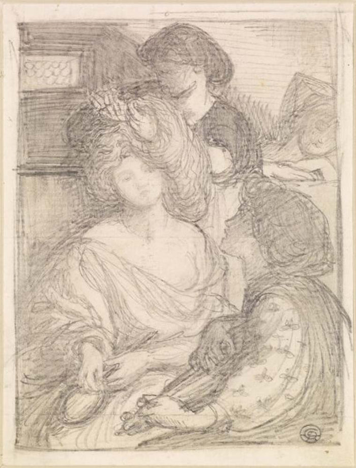 Morning Music - Compositional , 1864 by Dante Gabriel Rossetti, English Pre-Raphaelite Painter,12x8