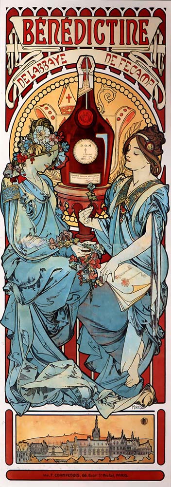 Mucha-Bénédictine-1898 vintage artwork by Alphonse Mucha, 16x12" (A3 size) poster print