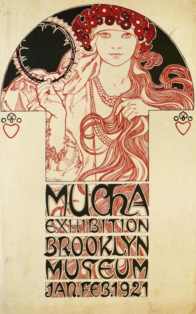 Mucha-Exhibition Brooklyn Museum-1921 vintage artwork by Alphonse Mucha, 12x8" (A4 size) poster print