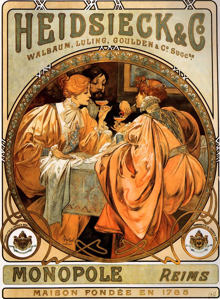 Mucha-Heidsieck and Co.-1901 vintage artwork by Alphonse Mucha, 12x8" (A4 size) poster print