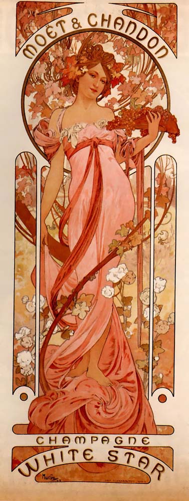 Mucha-Moët & Chandon White Star-1899 vintage artwork by Alphonse Mucha, 16x12" (A3 size) poster print