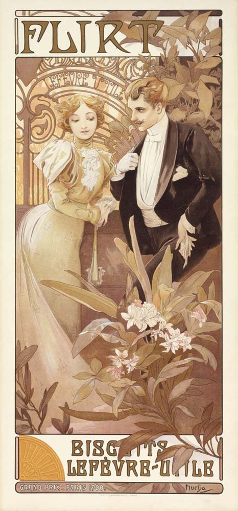 MuchaFlirt vintage artwork by Alphonse Mucha, 12x8" (A4 size) poster print